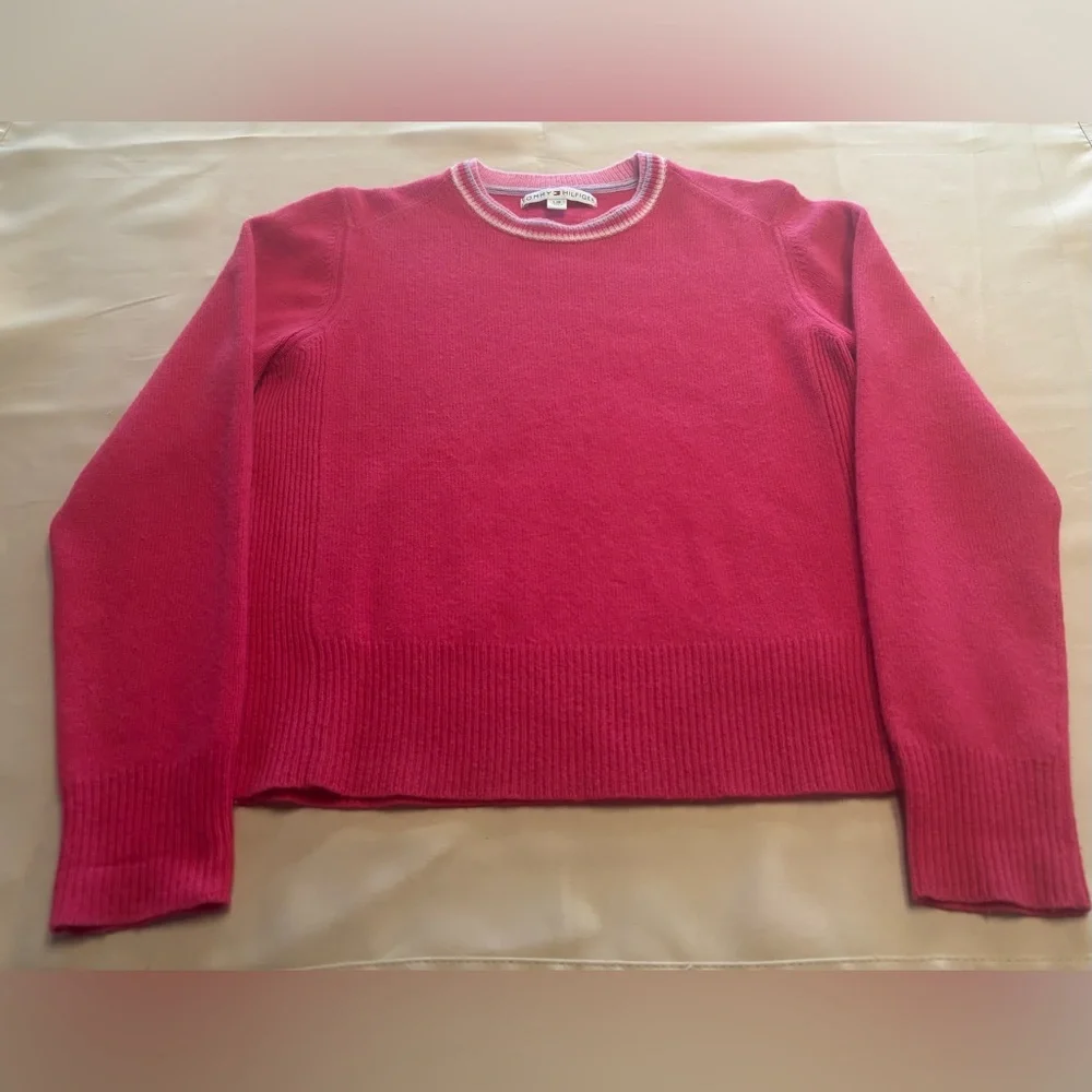 Tommy Hilfiger Womens Sweater Lambswool Angora Blend Sz L Pink Preppy Collegial - Picture 11 of 16